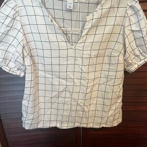 Old Navy Black and White Grid Blouse